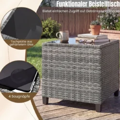 Rattan Gartenmöbel Set 3-Teiliges Balkonmöbel mit 2 Sessel und Tisch mit Sicherheitsglas-Tischplatte