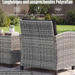 Rattan Gartenmöbel Set 3-Teiliges Balkonmöbel mit 2 Sessel und Tisch mit Sicherheitsglas-Tischplatte