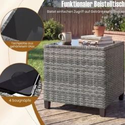 Rattan Gartenmöbel Set 3-teiliges Balkonmöbel mit 2 Sessel und Tisch mit Sicherheitsglas-Tischplatte Grau