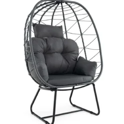 Rattan Korbsessel mit Abnehmbarem Kissen & Metallgestell Übergroßer Loungesessel