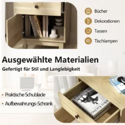 Rattan Nachttisch mit Schublade & Schrank Nachtschrank im Boho-Stil Beistelltisch