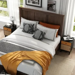 Rattan Nachttisch mit Schublade & Schrank Nachtschrank im Boho-Stil Beistelltisch