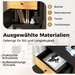 Rattan Nachttisch mit Schublade & Schrank Nachtschrank im Boho-Stil Beistelltisch