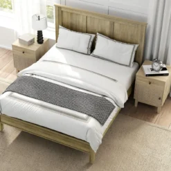 Rattan Nachttisch mit Schublade & Schrank Nachtschrank im Boho-Stil Beistelltisch