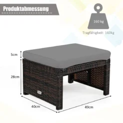 2 Rattan Ottomanen Outdoor Ottomane PE Rattansitz mit kissen 49 x 40 x 33 cm Grau