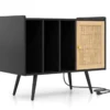 Rattan Plattenspieler-Ständer mit Ladestation Vinyl Schallplattenspieler Tisch für 220 Schallplatten Schwarz