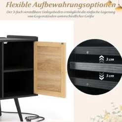 Rattan Plattenspieler-Ständer mit Ladestation Vinyl Schallplattenspieler Tisch für 220 Schallplatten Schwarz