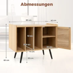 Rattan Plattenspieler-Ständer mit Ladestation Vinyl Schallplattenspieler Tisch für 220 Schallplatten Natur