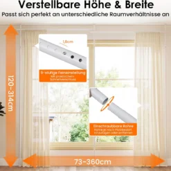 Raumteiler Gardinenstange Verstellbare Raumtrennende Vorhangstange 120-314cm(H) 73-360cm(B) Weiß