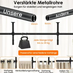 Raumteiler Gardinenstange Verstellbare Raumtrennende Vorhangstange 120-314cm(H) 73-360cm(B) Schwarz