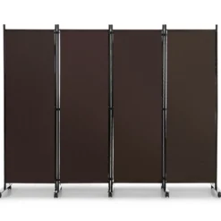 Raumteiler mit 4 Paneelen auf Rädern 173 cm Hoher Rollbarer Sichtschutz Braun