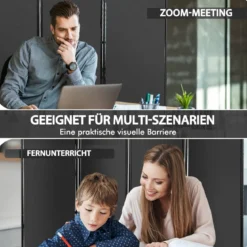 Raumteiler mit 4 Paneelen auf Rädern 173 cm Hoher Rollbarer Sichtschutz Grau