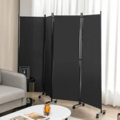 Raumteiler mit 4 Paneelen auf Rädern 173 cm Hoher Rollbarer Sichtschutz Grau