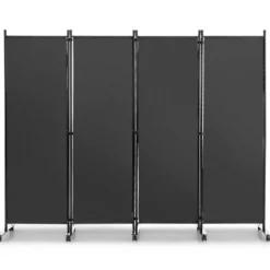Raumteiler mit 4 Paneelen auf Rädern 173 cm Hoher Rollbarer Sichtschutz Grau