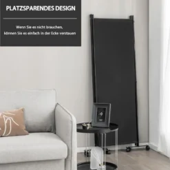 Raumteiler mit 4 Paneelen auf Rädern 173 cm Hoher Rollbarer Sichtschutz Schwarz