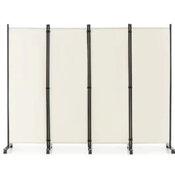 Raumteiler mit 4 Paneelen auf Rädern 173 cm Hoher Rollbarer Sichtschutz Beige
