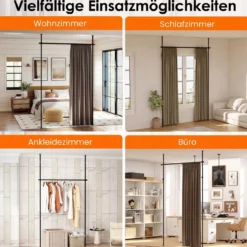 Raumteiler Paraventgestell Gardinenstange ohne Bohren 120–314 cm (H) 73–183 cm (B) Schwarz