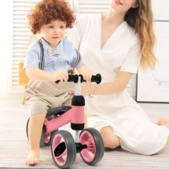4 Räder Kinder Laufrad Balance Fahrrad ohne Pedal für Kinder von 1-2 Jahre Rosa