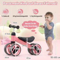 4 Räder Kinder Laufrad Balance Fahrrad ohne Pedal für Kinder von 1-2 Jahre Rosa