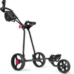 3-rädriger Golfwagen klappbarer leichter eiserner Golfwagen mit verstellbarem TPR-Griff Metall Golf Push Cart Schwarz