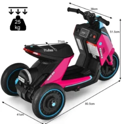 3-rädriger Kids Motorroller mit Lichtern Elektromotorrad 80,5 x 41 x 51,5 cm Rosa + Schwarz + Blau