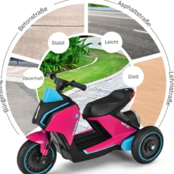 3-rädriger Kids Motorroller mit Lichtern Elektromotorrad 80,5 x 41 x 51,5 cm Rosa + Schwarz + Blau