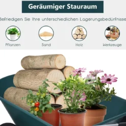 2-rädrige Schubkarre für den Garten Schwerlast-Schublade 145 x 65 x 65 cm Grün