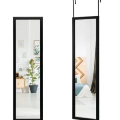 Rechteckiger Ganzkörperspiegel mit Hängehaken für Tür 33x119cm Schwarz