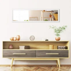 Rechteckiger Ganzkörperspiegel mit Hängehaken für Tür 33x119cm Weiß