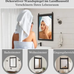 Rechteckiger Spiegel mit Holzrahmen Rustikaler Wandspiegel Unbrechbarer Hängespiegel