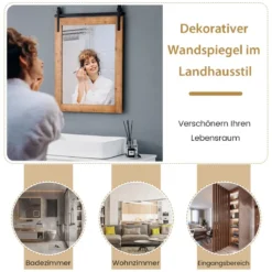 Rechteckiger Spiegel mit Holzrahmen Rustikaler Wandspiegel Unbrechbarer Hängespiegel