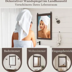 Rechteckiger Spiegel mit Holzrahmen Rustikaler Wandspiegel Unbrechbarer Hängespiegel