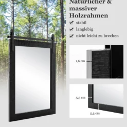 Rechteckiger Spiegel mit Holzrahmen Rustikaler Wandspiegel Unbrechbarer Hängespiegel