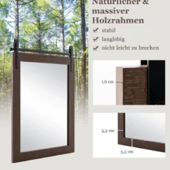Rechteckiger Spiegel mit Holzrahmen Rustikaler Wandspiegel Unbrechbarer Hängespiegel
