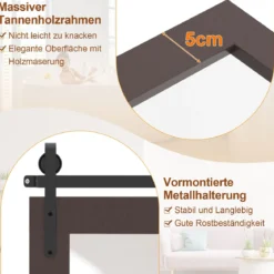 Rechteckiger Spiegel mit Holzrahmen Unbrechbarer Wandspiegel Rustikaler Hängespiegel Dunkelbraun