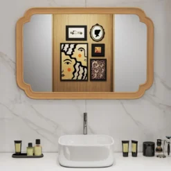 Rechteckiger Spiegel mit Holzrahmen 90 x 60 cm Wandspiegel im Bauernhaus Hängespiegel dekorativ Spiegel groß für Wohnzimmer