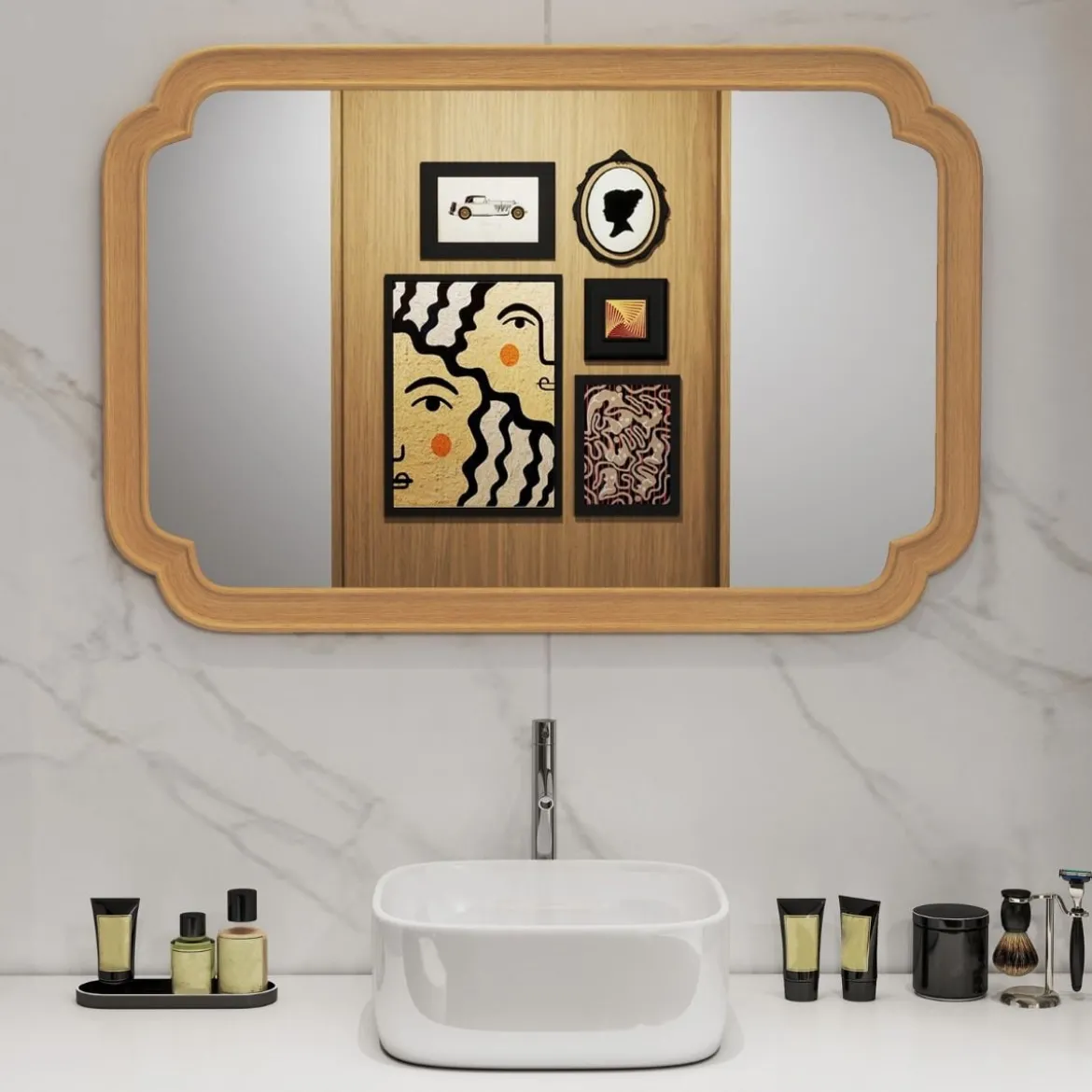 Rechteckiger Spiegel mit Holzrahmen 90 x 60 cm Wandspiegel im Bauernhaus Hängespiegel dekorativ Spiegel groß für Wohnzimmer