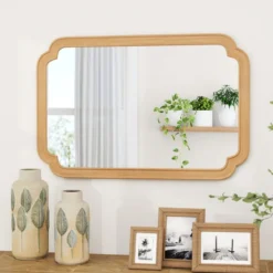 Rechteckiger Spiegel mit Holzrahmen 90 x 60 cm Wandspiegel im Bauernhaus Hängespiegel dekorativ Spiegel groß für Wohnzimmer