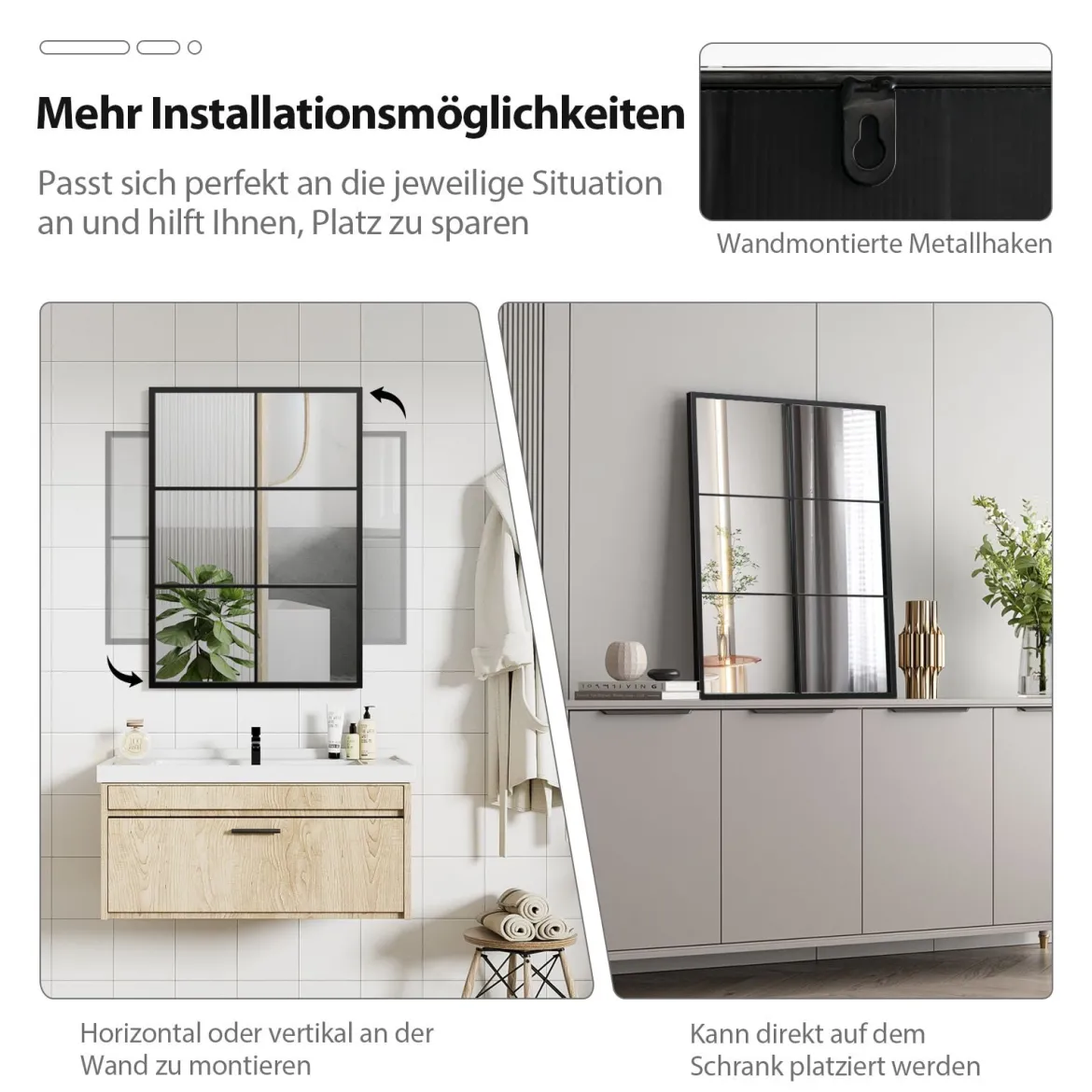 Rechteckiger Spiegel mit Metallrahmen Dekorativer Wandspiegel Hängespiegel