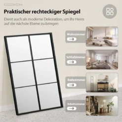 Rechteckiger Spiegel mit Metallrahmen Dekorativer Wandspiegel Hängespiegel