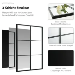 Rechteckiger Spiegel mit Metallrahmen Dekorativer Wandspiegel Hängespiegel