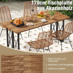 Rechteckiger Terrassentisch Robuster Esstisch aus Akazienholz 170 x 77,5 x 75 cm Braun