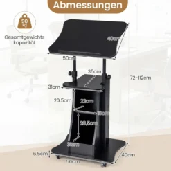 Rednerpult Höhenverstellbar Stehpult mit Rollen & Kippbarem Tisch Mobiler Stehschreibtisch