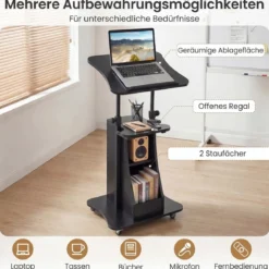 Rednerpult Höhenverstellbar Stehpult mit Rollen & Kippbarem Tisch Mobiler Stehschreibtisch
