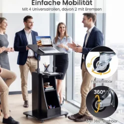 Rednerpult Höhenverstellbar Stehpult mit Rollen & Kippbarem Tisch Mobiler Stehschreibtisch