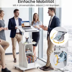 Rednerpult Höhenverstellbar Stehpult mit Rollen & Kippbarem Tisch Mobiler Stehschreibtisch