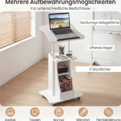 Rednerpult Höhenverstellbar Stehpult mit Rollen & Kippbarem Tisch Mobiler Stehschreibtisch