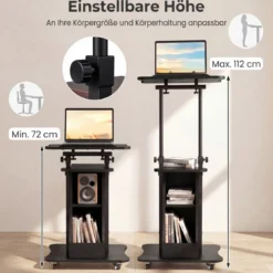 Rednerpult Höhenverstellbar Stehpult mit Rollen & Kippbarem Tisch Mobiler Stehschreibtisch