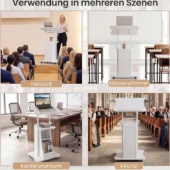 Rednerpult Höhenverstellbar Stehpult mit Rollen & Kippbarem Tisch Mobiler Stehschreibtisch
