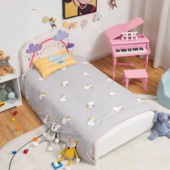 Regenbogen-Kinderbett mit Kopfteil & Fußteil für Kinder 153 x 77 x 70 cm Weiß + Rosa